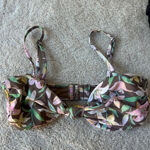 PacSun Swim Eco Brown Floral Lily‎ Knot Front Bikini Top Small Womens